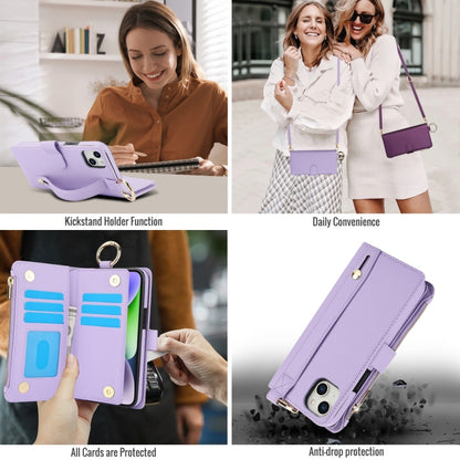 For iPhone 15 Crossbody Ring Multifunctional Wallet Leather Phone Case(Purple) - iPhone 15 Cases by buy2fix | Online Shopping UK | buy2fix