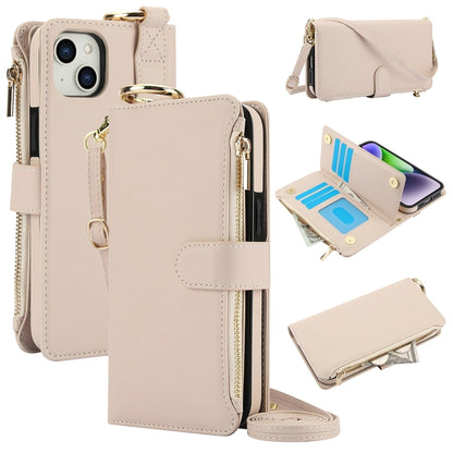 For iPhone 14 Crossbody Ring Multifunctional Wallet Leather Phone Case(White) - iPhone 14 Cases by buy2fix | Online Shopping UK | buy2fix