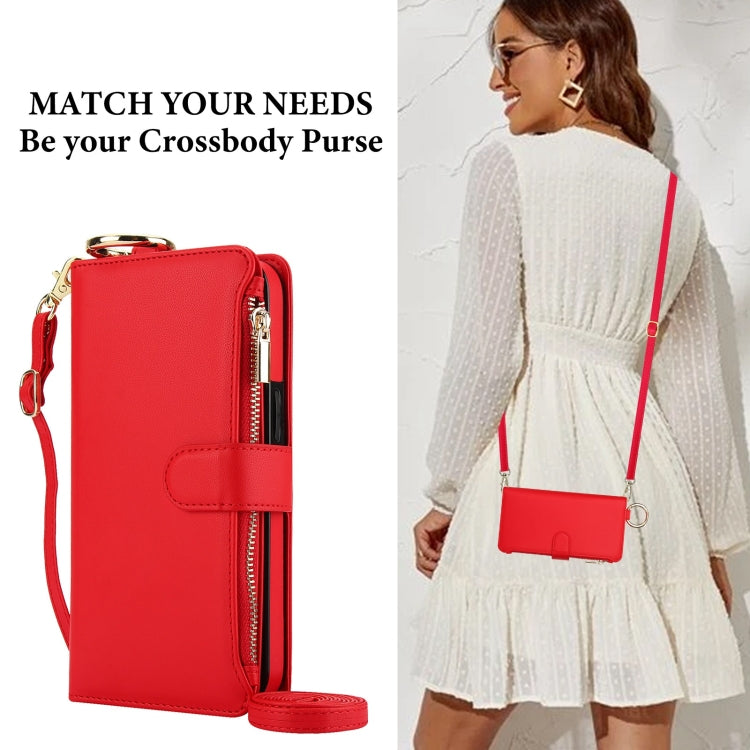 For iPhone 14 Crossbody Ring Multifunctional Wallet Leather Phone Case(Red) - iPhone 14 Cases by buy2fix | Online Shopping UK | buy2fix