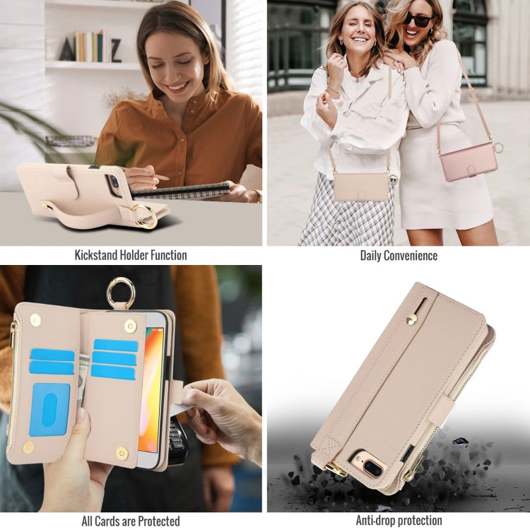 For iPhone 7 / 8 / SE 2022 Crossbody Ring Multifunctional Wallet Leather Phone Case(White) - iPhone SE 2022 / 2020 / 8 / 7 Cases by buy2fix | Online Shopping UK | buy2fix