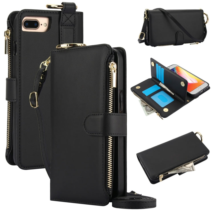 For iPhone 7 / 8 / SE 2022 Crossbody Ring Multifunctional Wallet Leather Phone Case(Black) - iPhone SE 2022 / 2020 / 8 / 7 Cases by buy2fix | Online Shopping UK | buy2fix