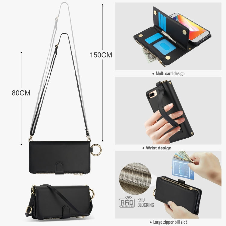 For iPhone 7 / 8 / SE 2022 Crossbody Ring Multifunctional Wallet Leather Phone Case(Black) - iPhone SE 2022 / 2020 / 8 / 7 Cases by buy2fix | Online Shopping UK | buy2fix