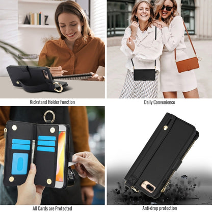 For iPhone 7 / 8 / SE 2022 Crossbody Ring Multifunctional Wallet Leather Phone Case(Black) - iPhone SE 2022 / 2020 / 8 / 7 Cases by buy2fix | Online Shopping UK | buy2fix