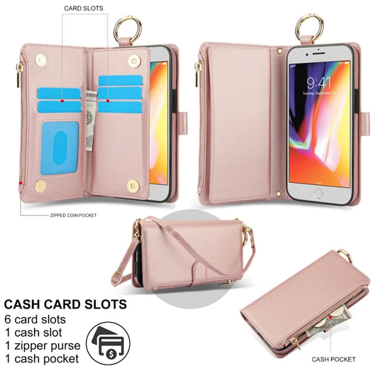 For iPhone 7 / 8 / SE 2022 Crossbody Ring Multifunctional Wallet Leather Phone Case(Rose Gold) - iPhone SE 2022 / 2020 / 8 / 7 Cases by buy2fix | Online Shopping UK | buy2fix