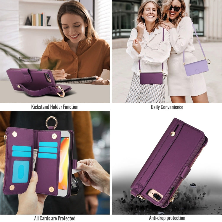 For iPhone 7 / 8 / SE 2022 Crossbody Ring Multifunctional Wallet Leather Phone Case(Dark Purple) - iPhone SE 2022 / 2020 / 8 / 7 Cases by buy2fix | Online Shopping UK | buy2fix