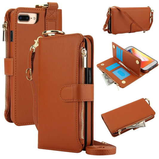 For iPhone 7 / 8 / SE 2022 Crossbody Ring Multifunctional Wallet Leather Phone Case(Brown) - iPhone SE 2022 / 2020 / 8 / 7 Cases by buy2fix | Online Shopping UK | buy2fix