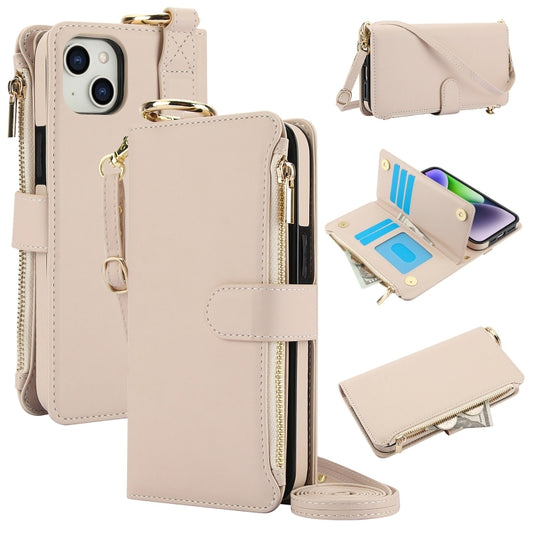 For iPhone 13 mini Crossbody Ring Multifunctional Wallet Leather Phone Case(White) - iPhone 13 mini Cases by buy2fix | Online Shopping UK | buy2fix