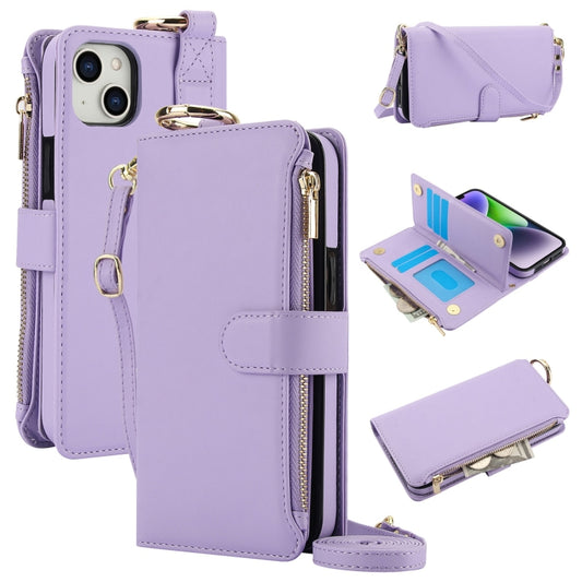 For iPhone 13 mini Crossbody Ring Multifunctional Wallet Leather Phone Case(Purple) - iPhone 13 mini Cases by buy2fix | Online Shopping UK | buy2fix