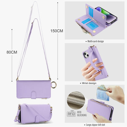 For iPhone 13 mini Crossbody Ring Multifunctional Wallet Leather Phone Case(Purple) - iPhone 13 mini Cases by buy2fix | Online Shopping UK | buy2fix
