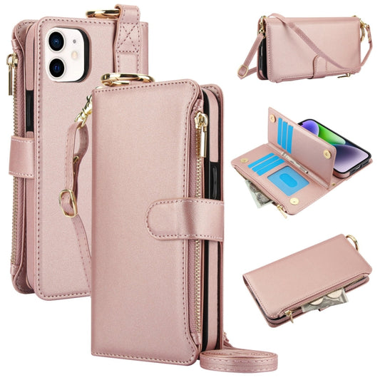 For iPhone 12 mini Crossbody Ring Multifunctional Wallet Leather Phone Case(Rose Gold) - iPhone 12 mini Cases by buy2fix | Online Shopping UK | buy2fix