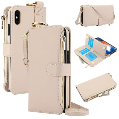 For iPhone X / XS Crossbody Ring Multifunctional Wallet Leather Phone Case(White) - More iPhone Cases by buy2fix | Online Shopping UK | buy2fix