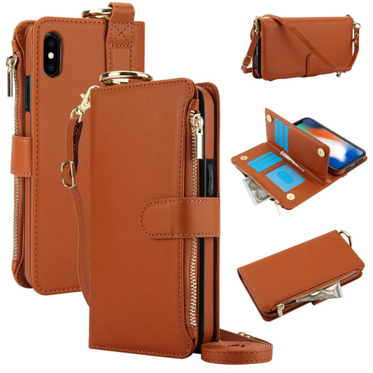 For iPhone X / XS Crossbody Ring Multifunctional Wallet Leather Phone Case(Brown) - More iPhone Cases by buy2fix | Online Shopping UK | buy2fix
