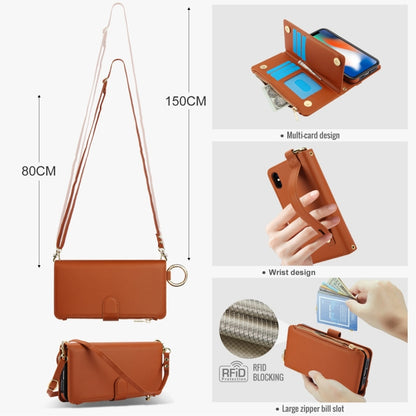 For iPhone X / XS Crossbody Ring Multifunctional Wallet Leather Phone Case(Brown) - More iPhone Cases by buy2fix | Online Shopping UK | buy2fix
