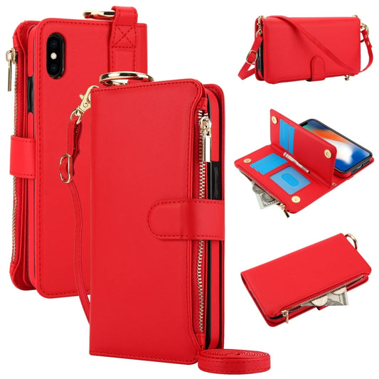 For iPhone XR Crossbody Ring Multifunctional Wallet Leather Phone Case(Red) - More iPhone Cases by buy2fix | Online Shopping UK | buy2fix