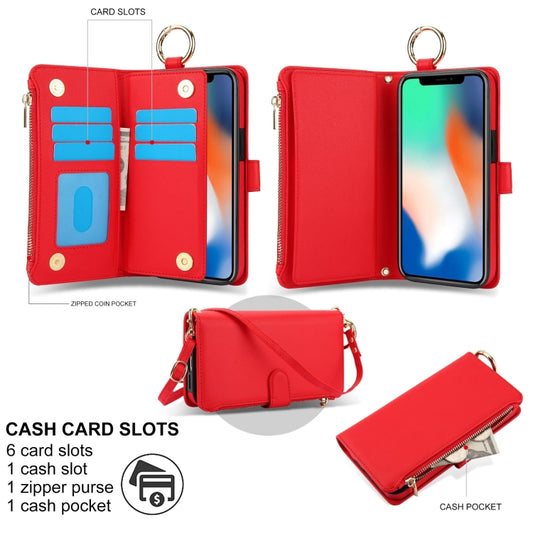 For iPhone XR Crossbody Ring Multifunctional Wallet Leather Phone Case(Red) - More iPhone Cases by buy2fix | Online Shopping UK | buy2fix