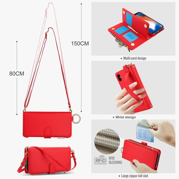For iPhone XR Crossbody Ring Multifunctional Wallet Leather Phone Case(Red) - More iPhone Cases by buy2fix | Online Shopping UK | buy2fix