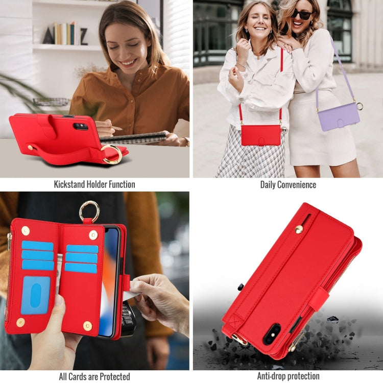 For iPhone XR Crossbody Ring Multifunctional Wallet Leather Phone Case(Red) - More iPhone Cases by buy2fix | Online Shopping UK | buy2fix