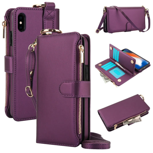 For iPhone XR Crossbody Ring Multifunctional Wallet Leather Phone Case(Dark Purple) - More iPhone Cases by buy2fix | Online Shopping UK | buy2fix