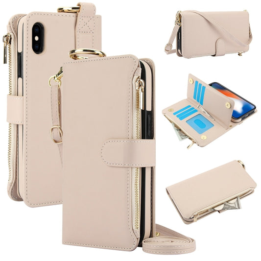 For iPhone XS Max Crossbody Ring Multifunctional Wallet Leather Phone Case(White) - More iPhone Cases by buy2fix | Online Shopping UK | buy2fix