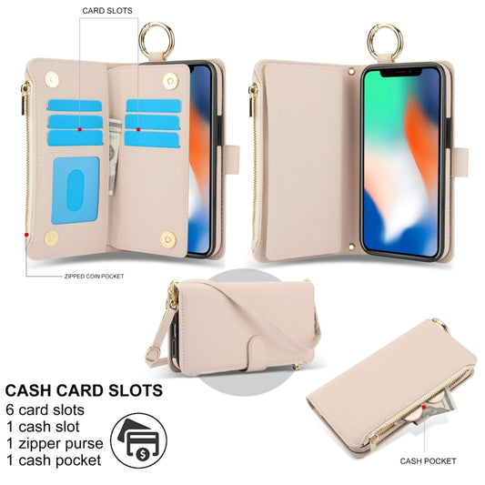 For iPhone XS Max Crossbody Ring Multifunctional Wallet Leather Phone Case(White) - More iPhone Cases by buy2fix | Online Shopping UK | buy2fix