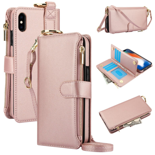 For iPhone XS Max Crossbody Ring Multifunctional Wallet Leather Phone Case(Rose Gold) - More iPhone Cases by buy2fix | Online Shopping UK | buy2fix