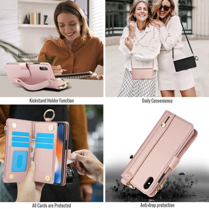 For iPhone XS Max Crossbody Ring Multifunctional Wallet Leather Phone Case(Rose Gold) - More iPhone Cases by buy2fix | Online Shopping UK | buy2fix