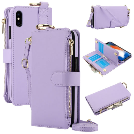 For iPhone XS Max Crossbody Ring Multifunctional Wallet Leather Phone Case(Purple) - More iPhone Cases by buy2fix | Online Shopping UK | buy2fix