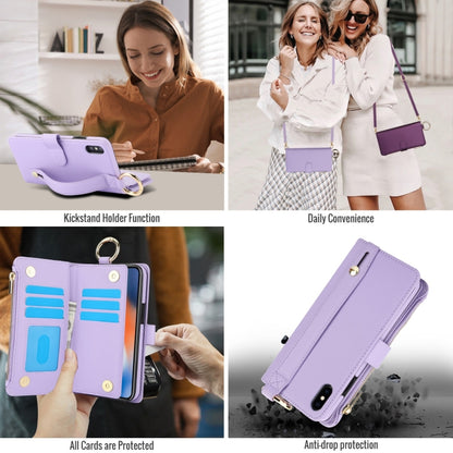 For iPhone XS Max Crossbody Ring Multifunctional Wallet Leather Phone Case(Purple) - More iPhone Cases by buy2fix | Online Shopping UK | buy2fix