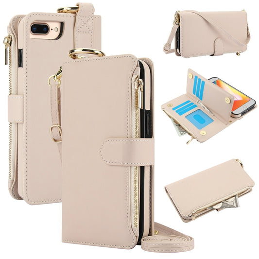 For iPhone 7 Plus / 8 Plus Crossbody Ring Multifunctional Wallet Leather Phone Case(White) - More iPhone Cases by buy2fix | Online Shopping UK | buy2fix