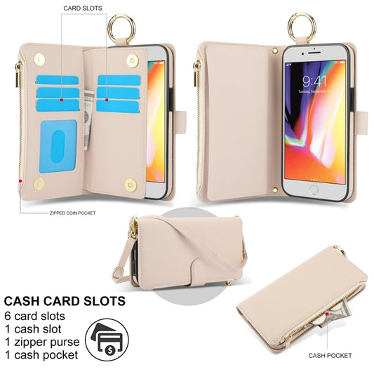 For iPhone 7 Plus / 8 Plus Crossbody Ring Multifunctional Wallet Leather Phone Case(White) - More iPhone Cases by buy2fix | Online Shopping UK | buy2fix