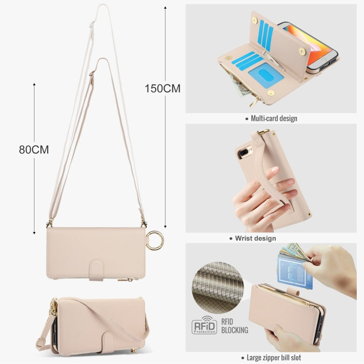 For iPhone 7 Plus / 8 Plus Crossbody Ring Multifunctional Wallet Leather Phone Case(White) - More iPhone Cases by buy2fix | Online Shopping UK | buy2fix