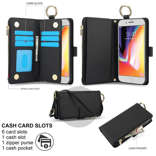 For iPhone 7 Plus / 8 Plus Crossbody Ring Multifunctional Wallet Leather Phone Case(Black) - More iPhone Cases by buy2fix | Online Shopping UK | buy2fix
