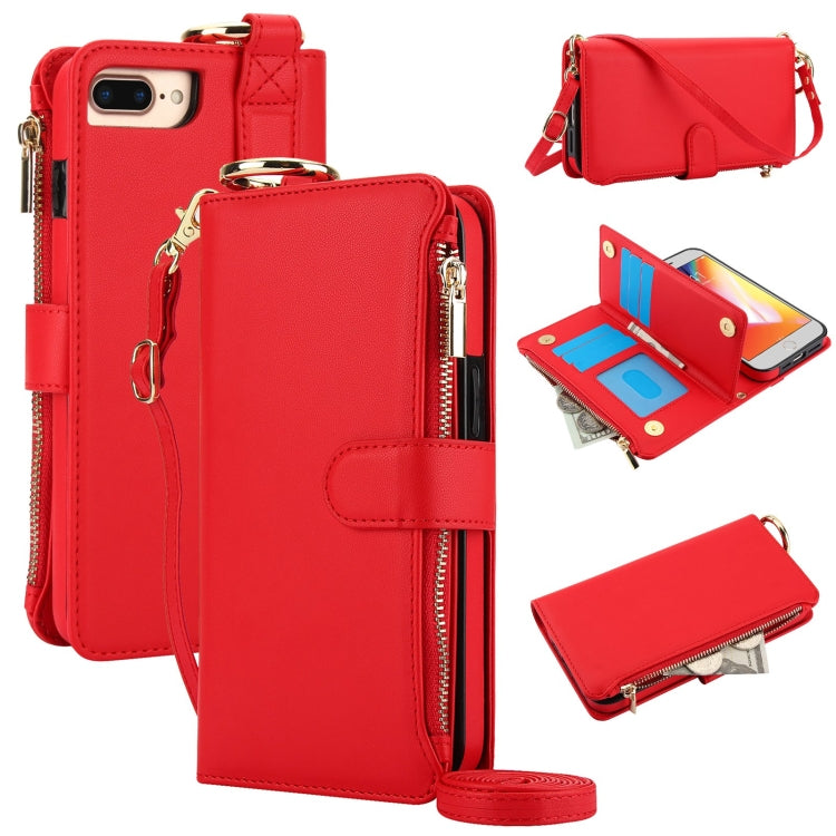 For iPhone 7 Plus / 8 Plus Crossbody Ring Multifunctional Wallet Leather Phone Case(Red) - More iPhone Cases by buy2fix | Online Shopping UK | buy2fix