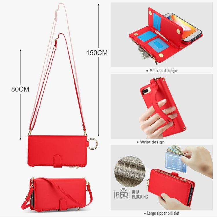 For iPhone 7 Plus / 8 Plus Crossbody Ring Multifunctional Wallet Leather Phone Case(Red) - More iPhone Cases by buy2fix | Online Shopping UK | buy2fix