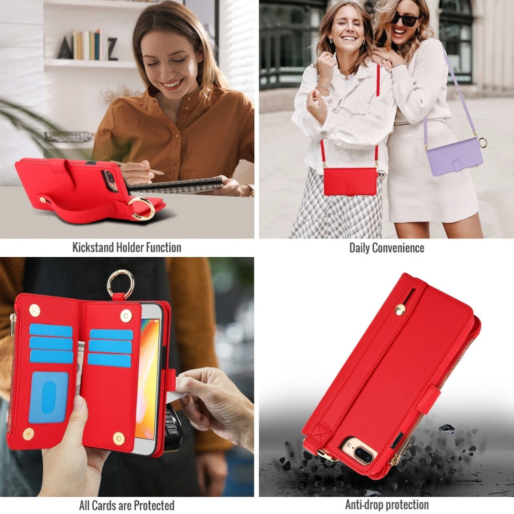 For iPhone 7 Plus / 8 Plus Crossbody Ring Multifunctional Wallet Leather Phone Case(Red) - More iPhone Cases by buy2fix | Online Shopping UK | buy2fix