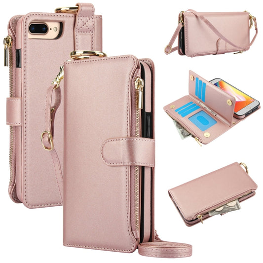 For iPhone 7 Plus / 8 Plus Crossbody Ring Multifunctional Wallet Leather Phone Case(Rose Gold) - More iPhone Cases by buy2fix | Online Shopping UK | buy2fix