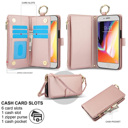 For iPhone 7 Plus / 8 Plus Crossbody Ring Multifunctional Wallet Leather Phone Case(Rose Gold) - More iPhone Cases by buy2fix | Online Shopping UK | buy2fix