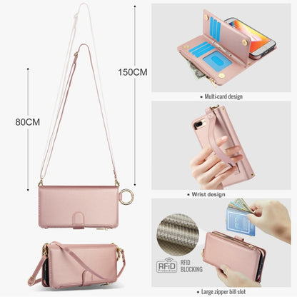 For iPhone 7 Plus / 8 Plus Crossbody Ring Multifunctional Wallet Leather Phone Case(Rose Gold) - More iPhone Cases by buy2fix | Online Shopping UK | buy2fix