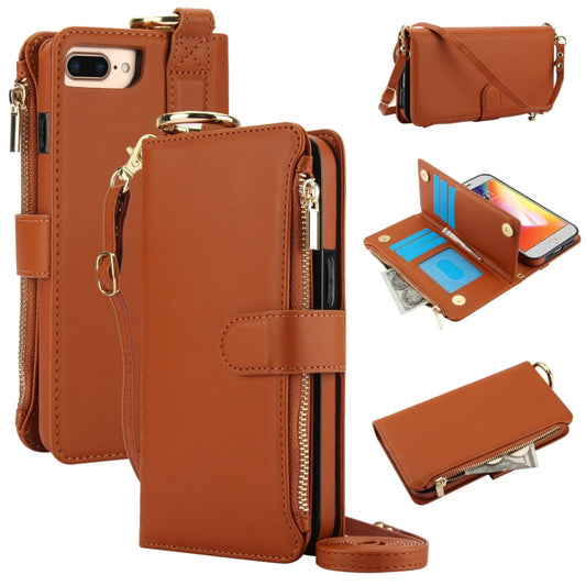 For iPhone 7 Plus / 8 Plus Crossbody Ring Multifunctional Wallet Leather Phone Case(Brown) - More iPhone Cases by buy2fix | Online Shopping UK | buy2fix