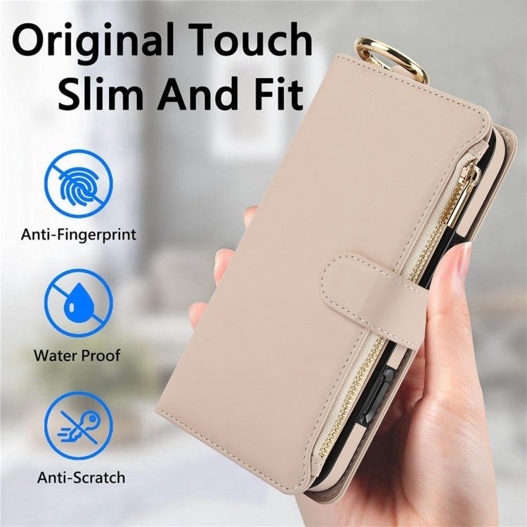 For iPhone 16 Pro Max Crossbody Ring Multifunctional Wallet Leather Phone Case(White) by buy2fix