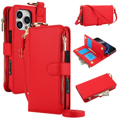 For iPhone 16 Pro Max Crossbody Ring Multifunctional Wallet Leather Phone Case(Red) by buy2fix