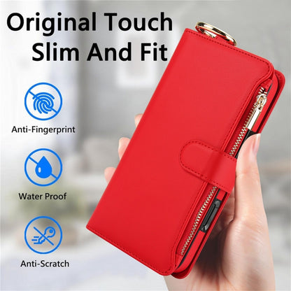 For iPhone 16 Pro Max Crossbody Ring Multifunctional Wallet Leather Phone Case(Red) by buy2fix
