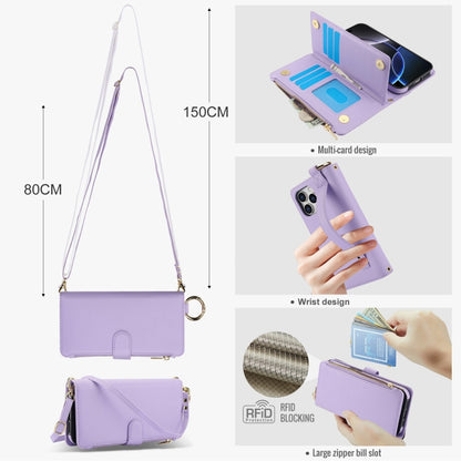 For iPhone 16 Pro Max Crossbody Ring Multifunctional Wallet Leather Phone Case(Purple) by buy2fix