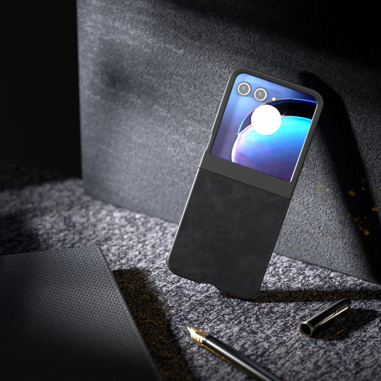 For Motorola Razr 50 PU Leather Frosted Phone Case(Black) by buy2fix