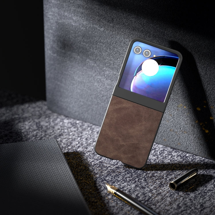 For Motorola Razr 50 PU Leather Frosted Phone Case(Coffee) by buy2fix