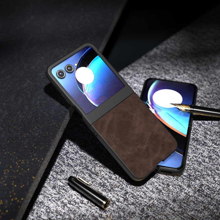 For Motorola Razr 50 PU Leather Frosted Phone Case(Coffee) by buy2fix
