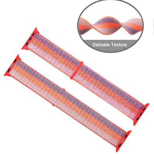 Nylon Loop Watch Band For Apple Watch Ultra 49mm&Watch Ultra 2 49mm / Series 9&8&7 45mm / SE 3&SE 2&6&SE&5&4 44mm / 3&2&1 42mm (Striped Rrange Red) by buy2fix