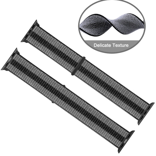 Nylon Loop Watch Band For Apple Watch Ultra 49mm&Watch Ultra 2 49mm / Series 9&8&7 45mm / SE 3&SE 2&6&SE&5&4 44mm / 3&2&1 42mm (Striped Black) by buy2fix