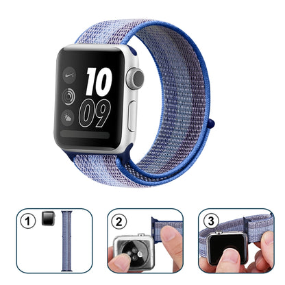 For Apple Watch Ultra 49mm / Series 8&7 45mm / SE 2&6&SE&5&4 44mm / 3&2&1 42mm Nylon Loop Watch Band(Striped Blue) by buy2fix