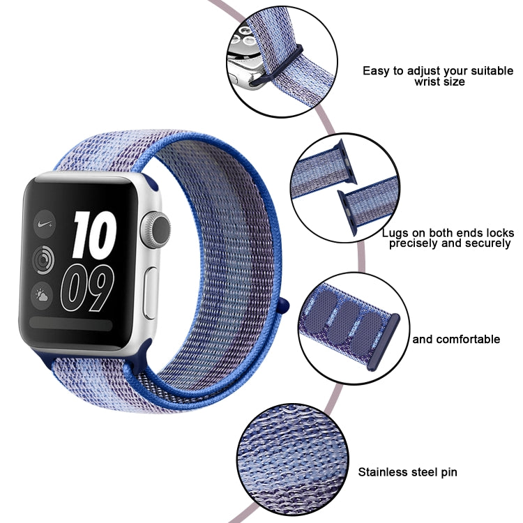 For Apple Watch Ultra 49mm / Series 8&7 45mm / SE 2&6&SE&5&4 44mm / 3&2&1 42mm Nylon Loop Watch Band(Striped Blue) by buy2fix